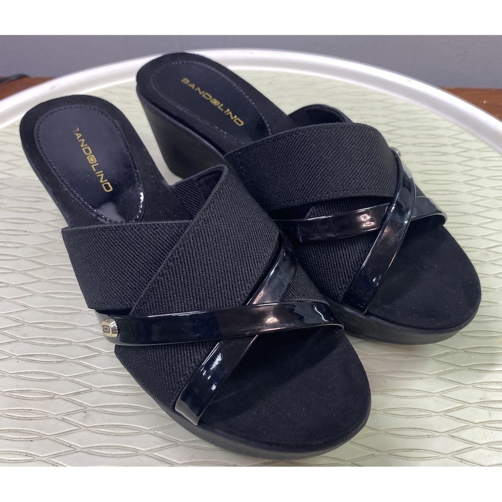 Bandolino Donovan Womens Black Fabric Heeled Sandals Summer Shoes Sz. 7M